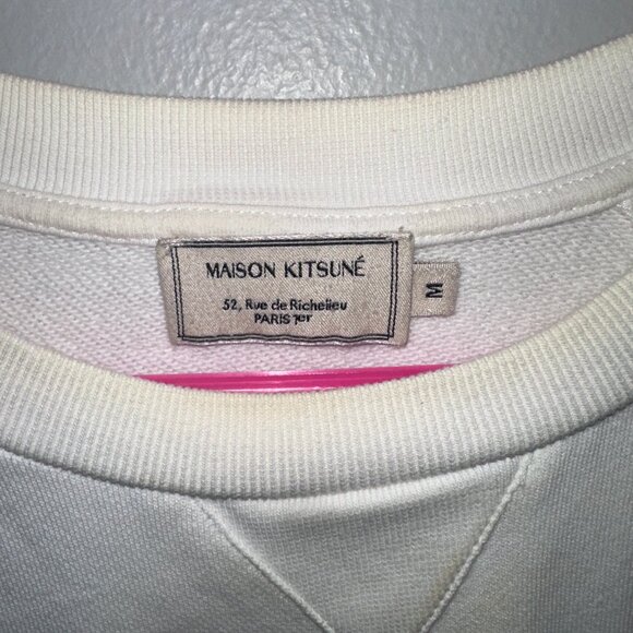 MAISON KITSUNE White and Orange Spot Design Crewneck Sweater - Size Medium - Picture 4 of 4